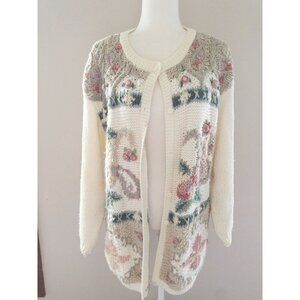 Classic Elements Cream Cardigan Sweater with Floral Design